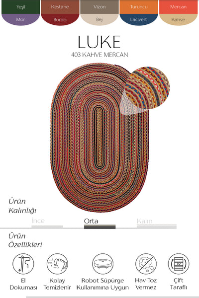 Cool Halı Luke 403 Renkli El Dokuması Dekoratif Oval Halı