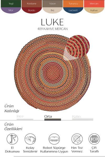 Cool Halı Luke 409 Renkli El Dokuması Dekoratif Yuvarlak Halı