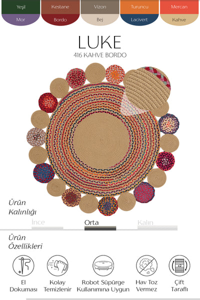 Cool Halı Luke 416 Renkli El Dokuması Dekoratif Yuvarlak Halı