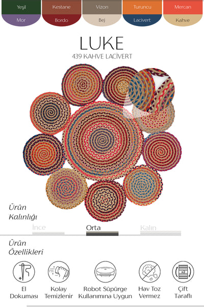 Cool Halı Luke 439 Renkli El Dokuması Dekoratif Yuvarlak Halı