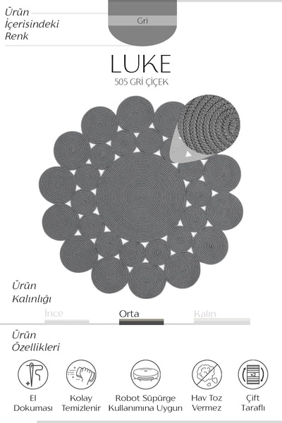 Cool Halı Luke 505 Gri El Dokuması Dekoratif Yuvarlak Halı