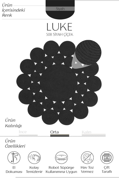 Cool Halı Luke 508 Siyah El Dokuması Dekoratif Yuvarlak Halı