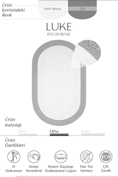 Cool Halı Luke 870 Beyaz Gri El Dokuması Dekoratif Oval Halı