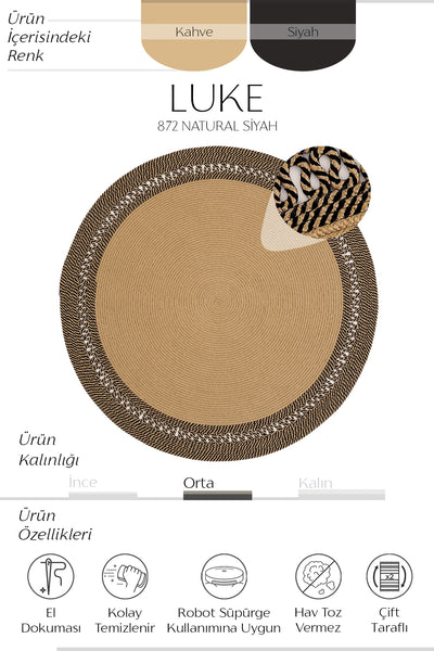 Cool Halı Luke 872 Kahve Siyah El Dokuması Dekoratif Yuvarlak Halı