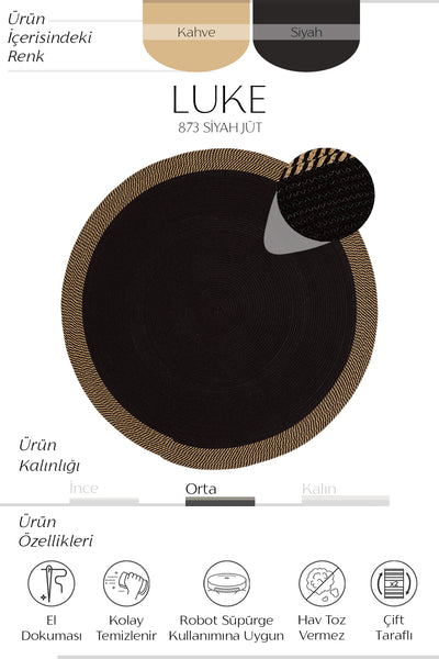 Cool Halı Luke 873 Siyah Kahve El Dokuması Dekoratif Yuvarlak Halı