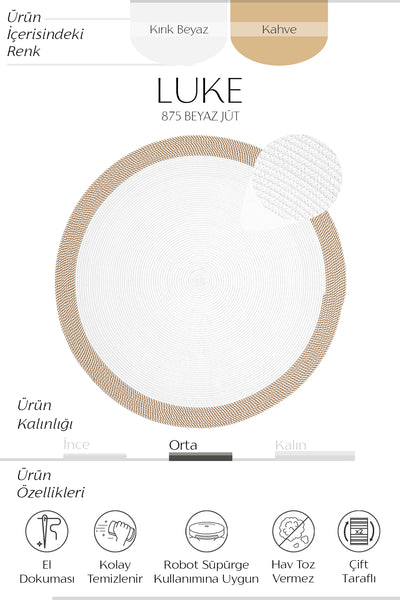 Cool Halı Luke 875 Beyaz Kahve El Dokuması Dekoratif Yuvarlak Halı