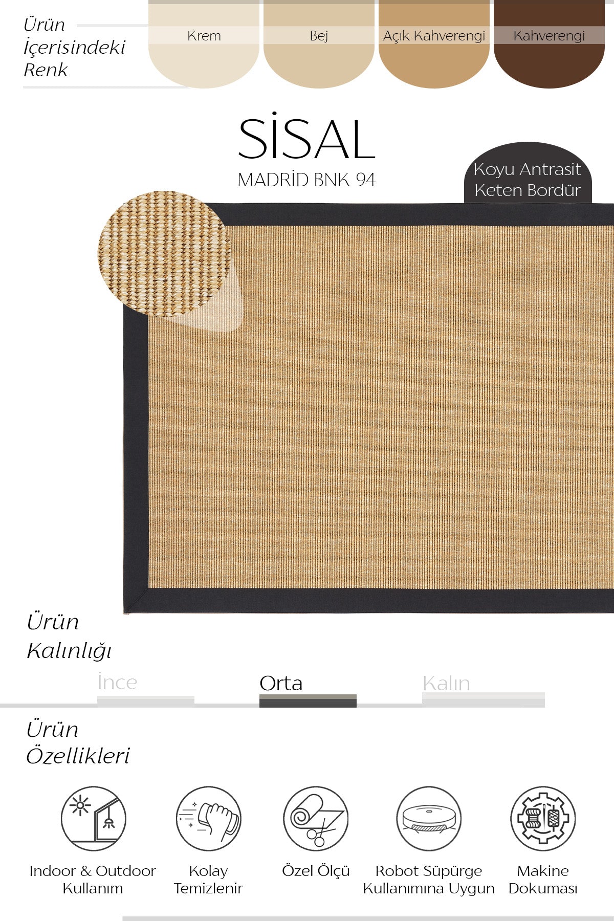 Cool Halı Madrid BNK94 Sisal Halı 8m2 240x340 | Cool Halı
