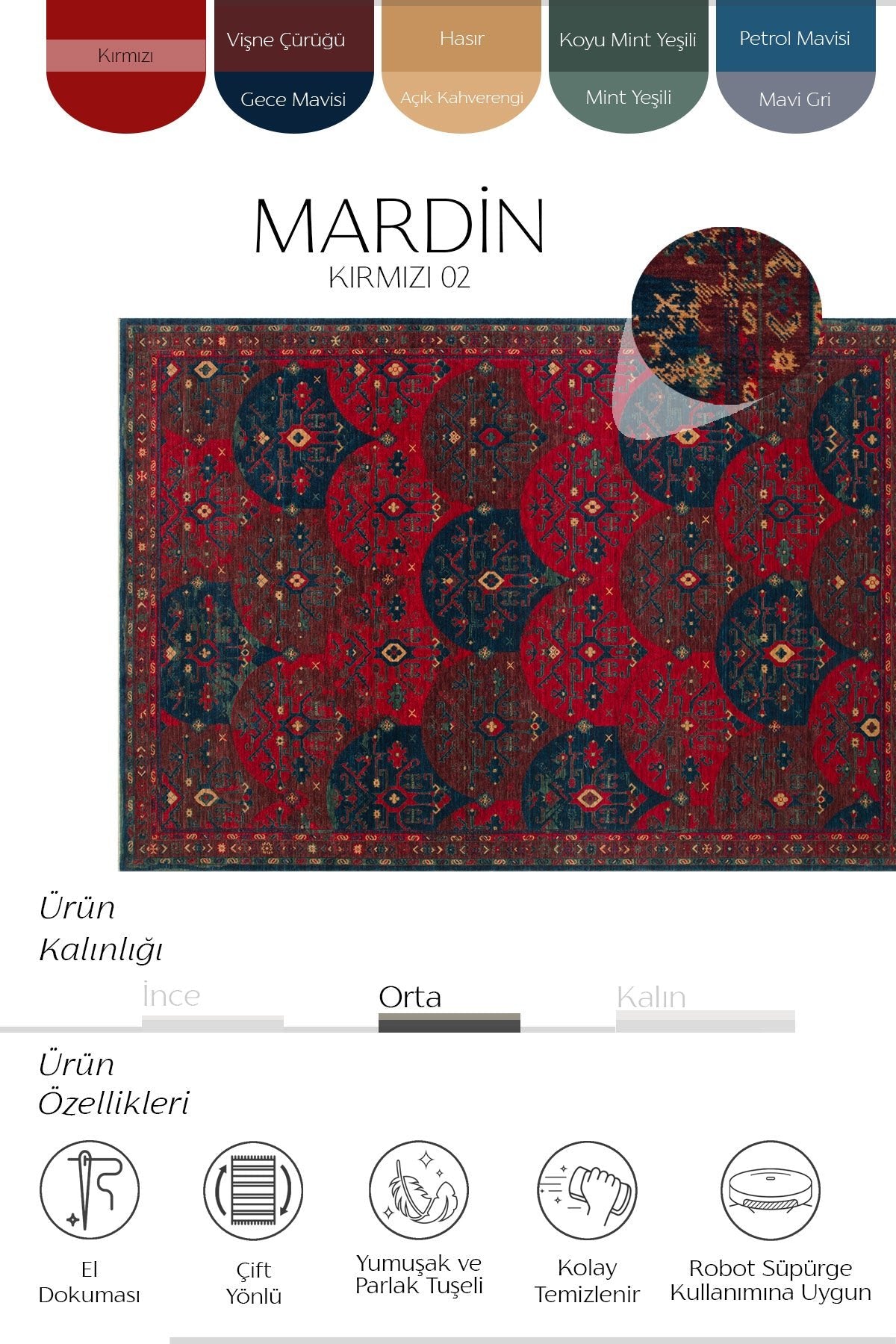 Cool Halı Mardin Kırmızı 02 Bohem Halı