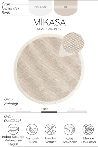 Cool Halı Mikasa MKS Plain Bej Örgü Dokuma Modern Yuvarlak Halı