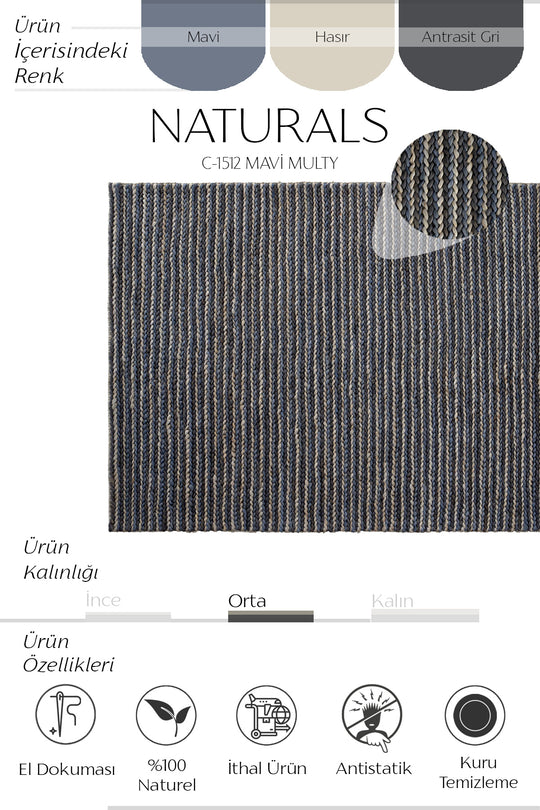 Cool Halı Naturals C-1512 Navy Multi Doğal Jüt Örgü Halı