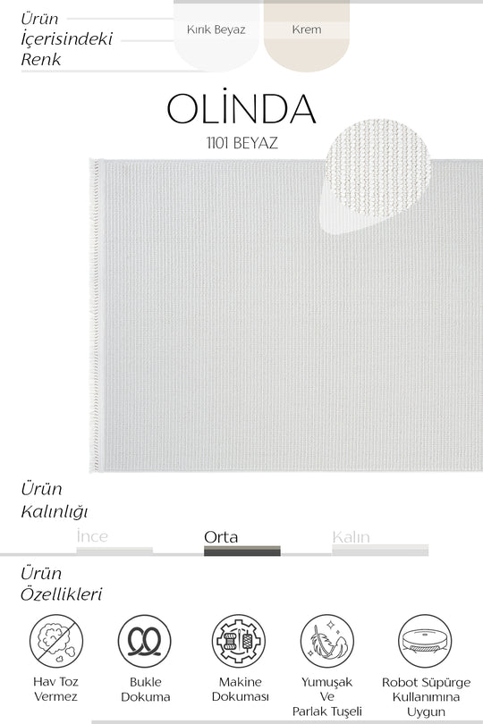 Cool Halı Olinda 1101 Beyaz İskandinav Kesme Halı