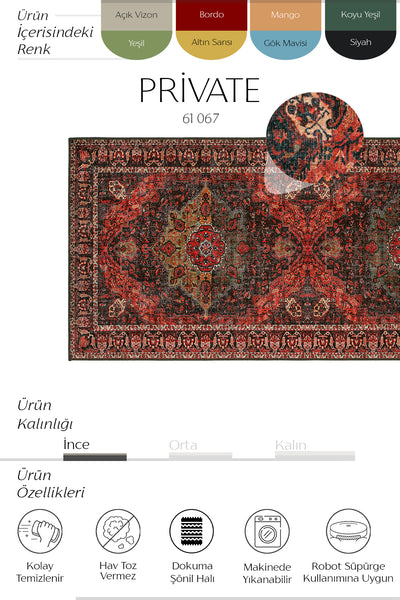 Cool Halı Private 61-067 Bordo Yeşil Vintage Halı
