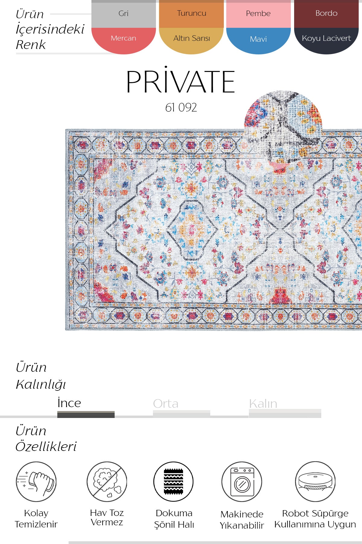 Cool Halı Private 61-092 Gri Renkli Vintage Halı