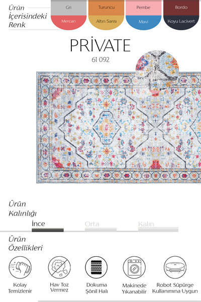 Cool Halı Private 61-092 Gri Renkli Vintage Halı