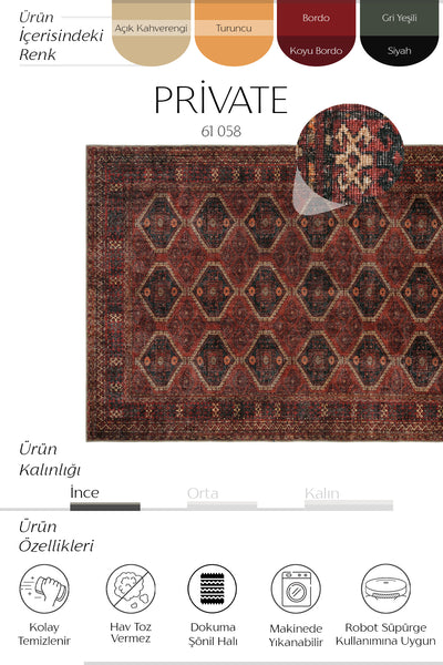 Cool Halı Private 61-058 Koyu Bordo Renkli Vintage Halı