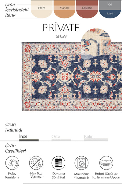 Cool Halı Private 61-029 Krem Mavi Vintage Halı