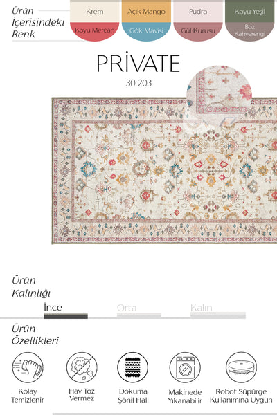 Cool Halı Private 30-203 Krem Renkli Vintage Halı