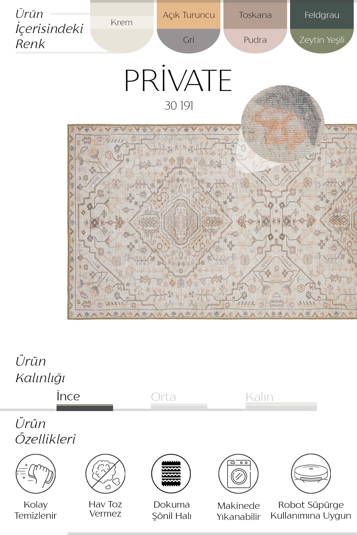Cool Halı Private 30-191 Krem Vintage Halı