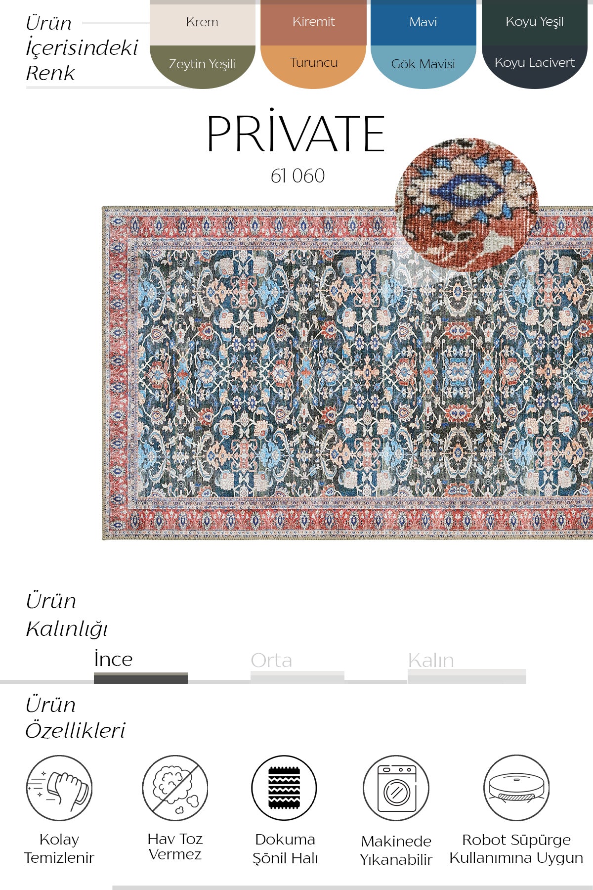 Cool Halı Private 61-060 Lacivert Krem Vintage Halı