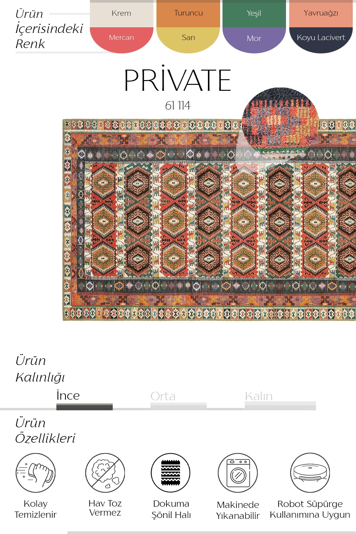 Cool Halı Private 61-114 Lacivert Renkli Vintage Halı