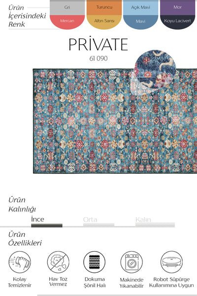 Cool Halı Private 61-090 Mavi Renkli Vintage Halı