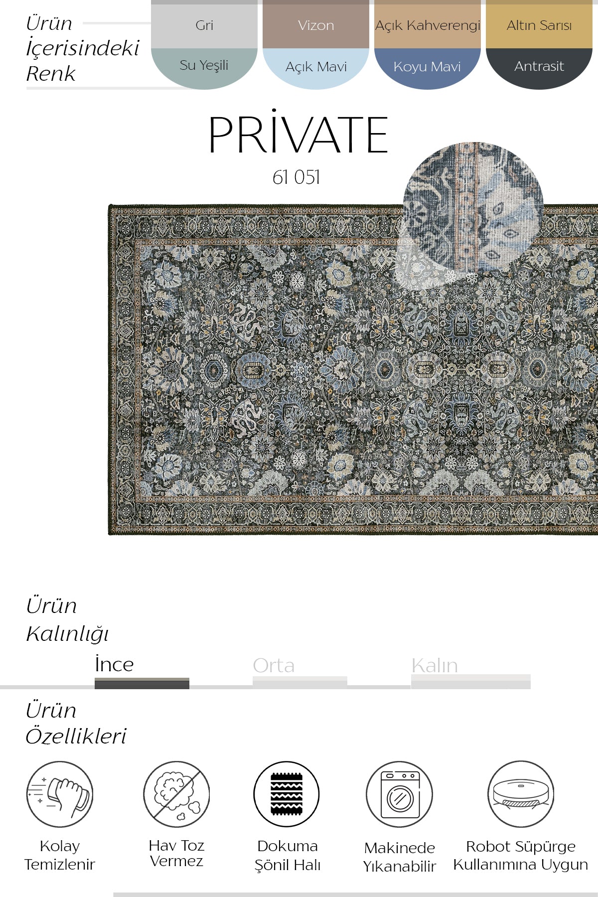 Cool Halı Private 61-051 Mavi Yeşil Vintage Halı