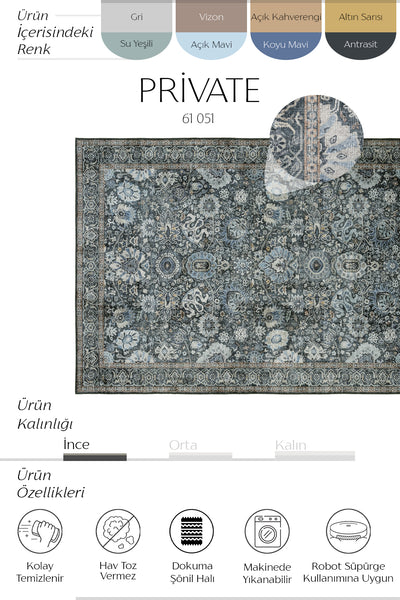 Cool Halı Private 61-051 Mavi Yeşil Vintage Halı