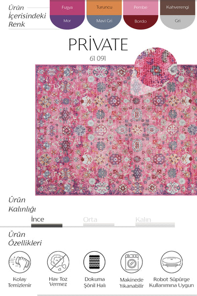 Cool Halı Private 61-091 Pembe Renkli Vintage Halı