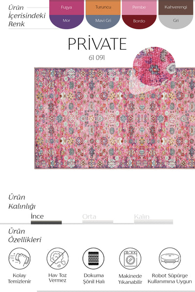 Cool Halı Private 61-091 Pembe Renkli Vintage Halı