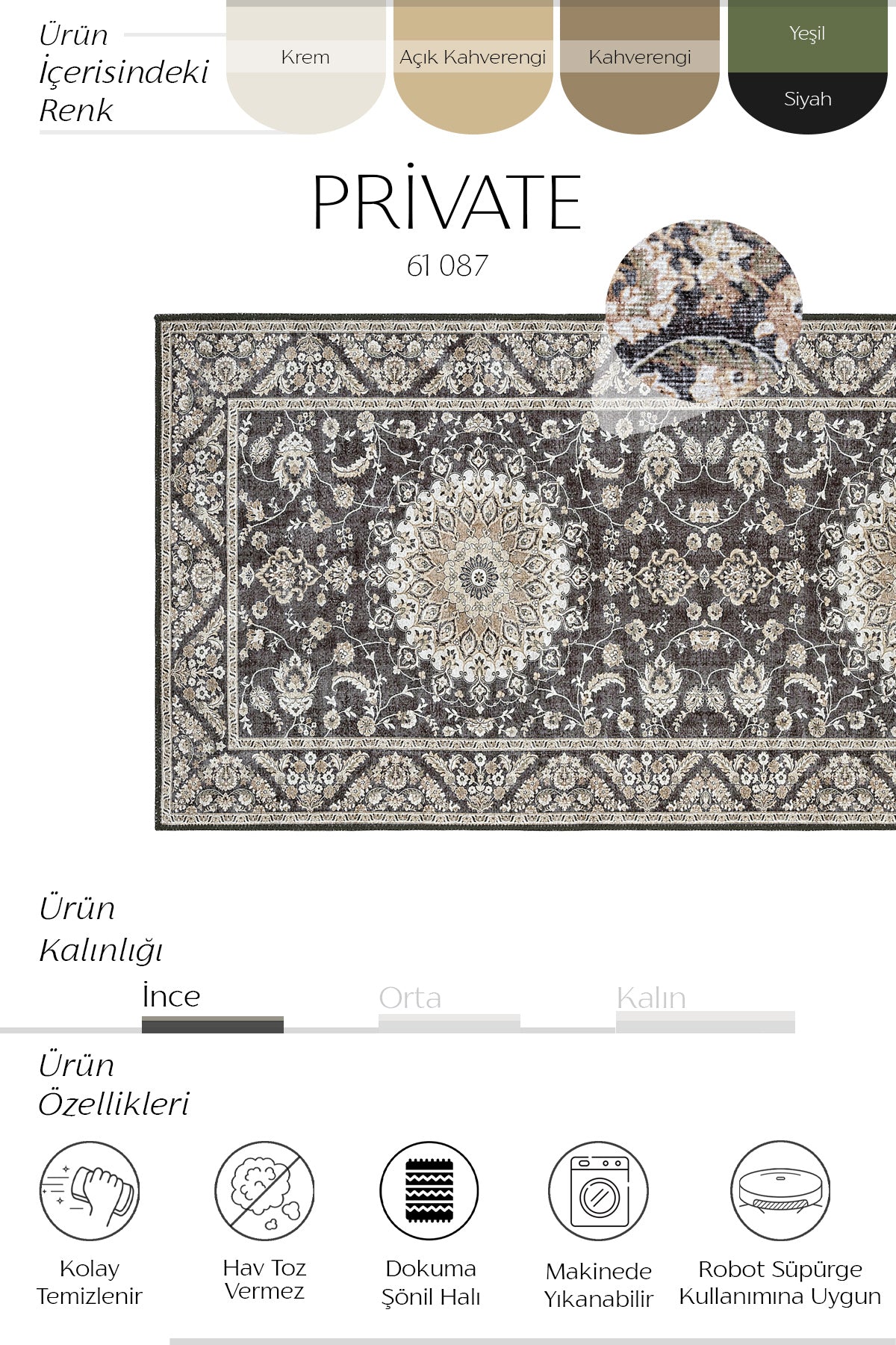 Cool Halı Private 61-087 Siyah Krem Vintage Halı