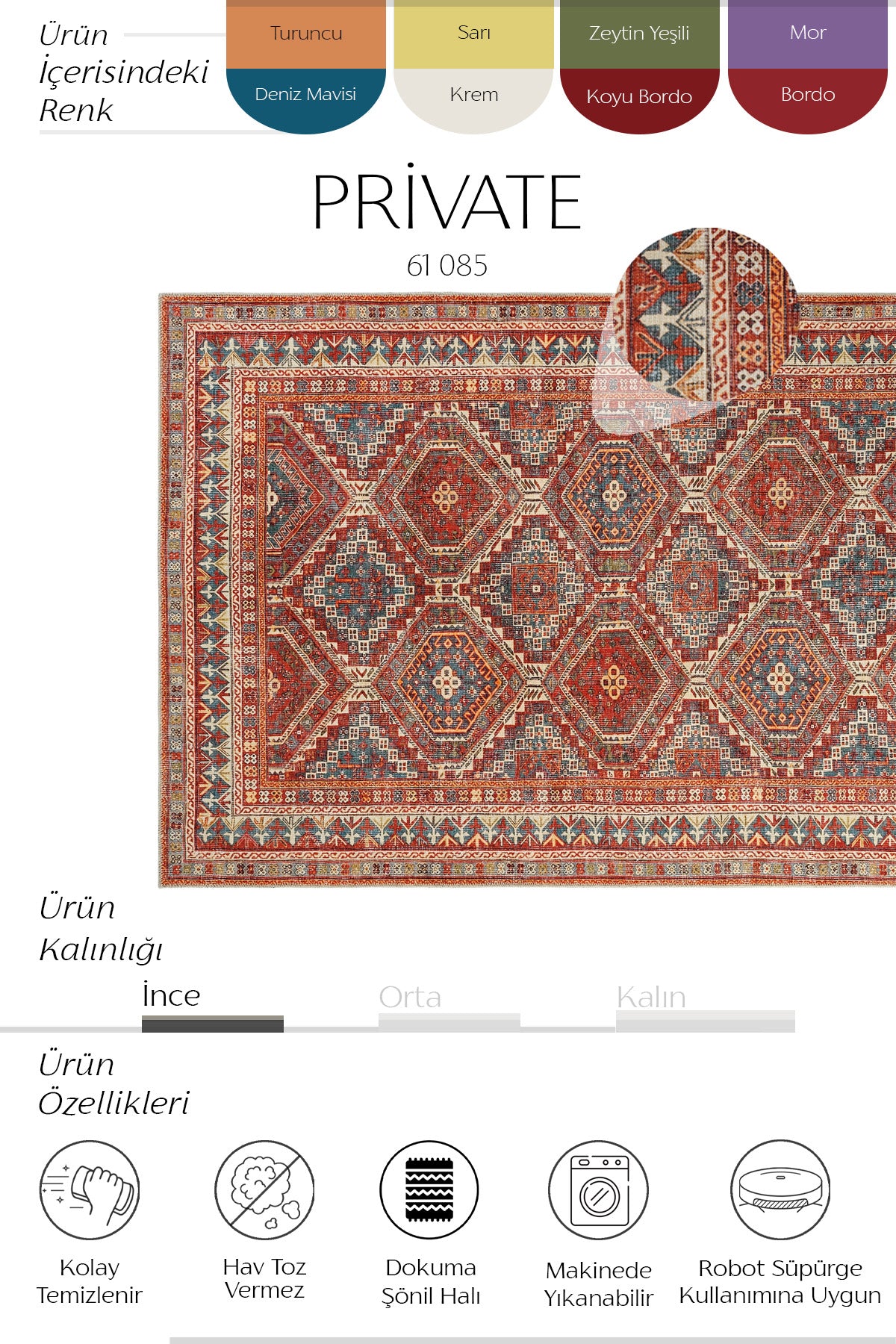 Cool Halı Private 61-085 Turuncu Mavi Vintage Halı