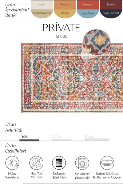 Cool Halı Private 61-086 Turuncu Renkli Vintage Halı