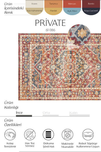 Cool Halı Private 61-086 Turuncu Renkli Vintage Halı