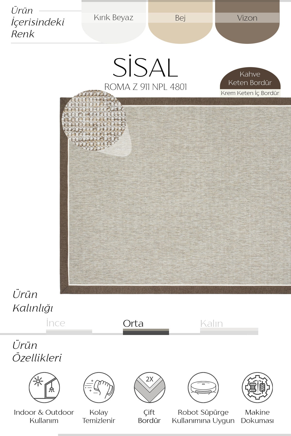 Cool Halı Roma Z-911 Npl 4801 Sisal Halı
