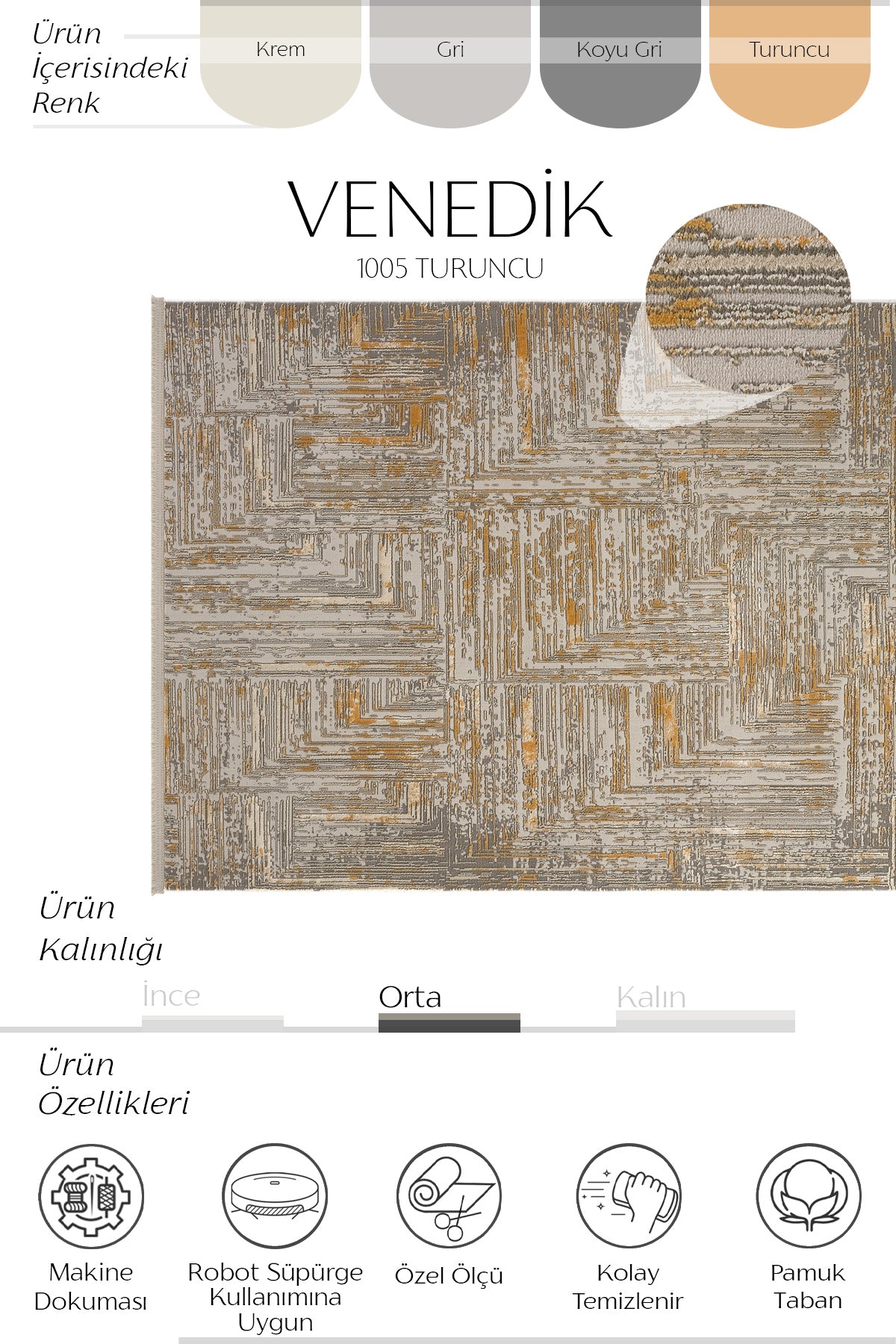 Cool Halı Venedik 1005 Turuncu Modern Salon Halısı