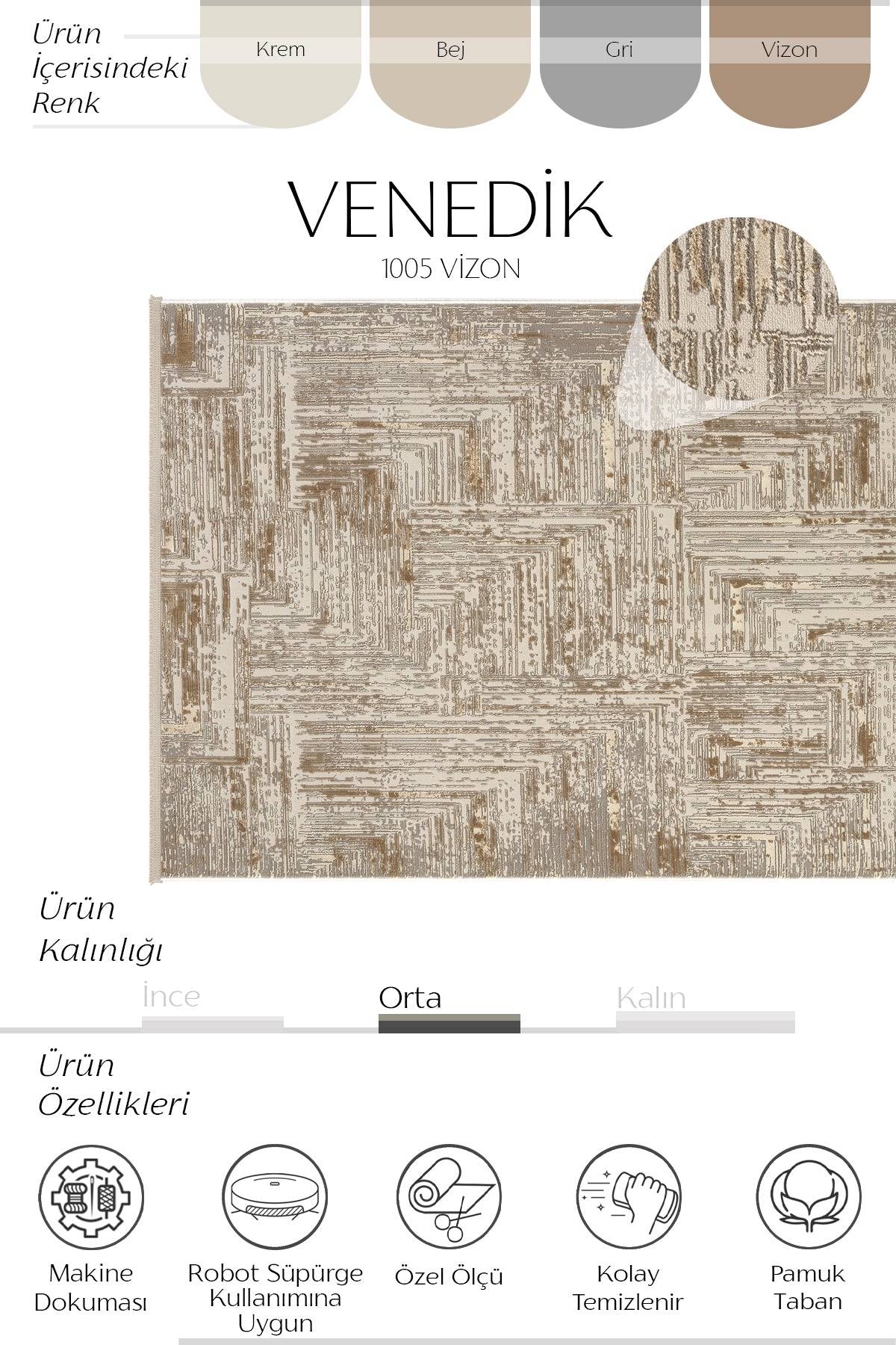 Cool Halı Venedik 1005 Vizon Modern Salon Halısı