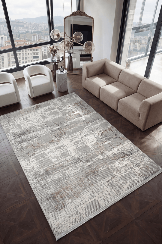 cool halı 1907 vizon modern patchwork desenli salon halısı yumuşak parlak tuşeli pamuk taban robot süpürge uyumlu kolay temizlenir makine dokuma halı