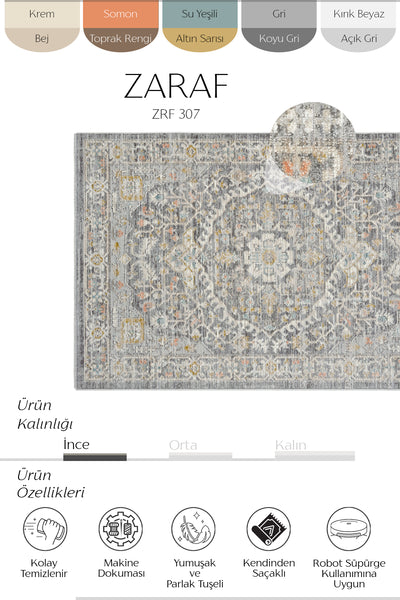 Cool Halı Zaraf 307 Krem Gri Vintage Halı