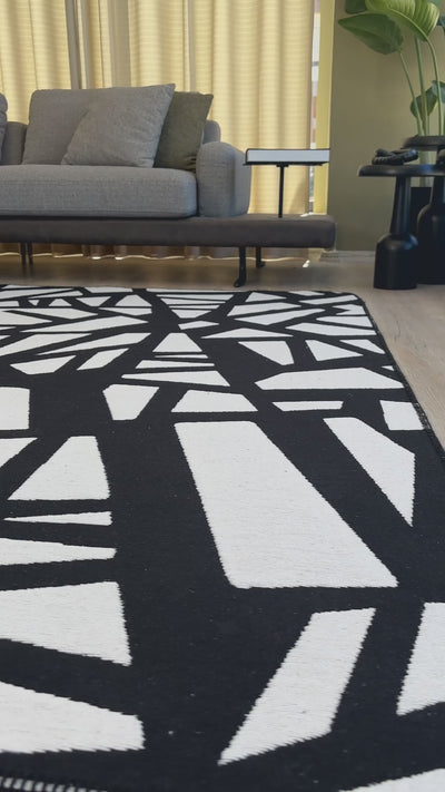 Cool Halı Perla Neo PRN 05 Beyaz Siyah Yıkanabilir Modern Pamuk Kilim