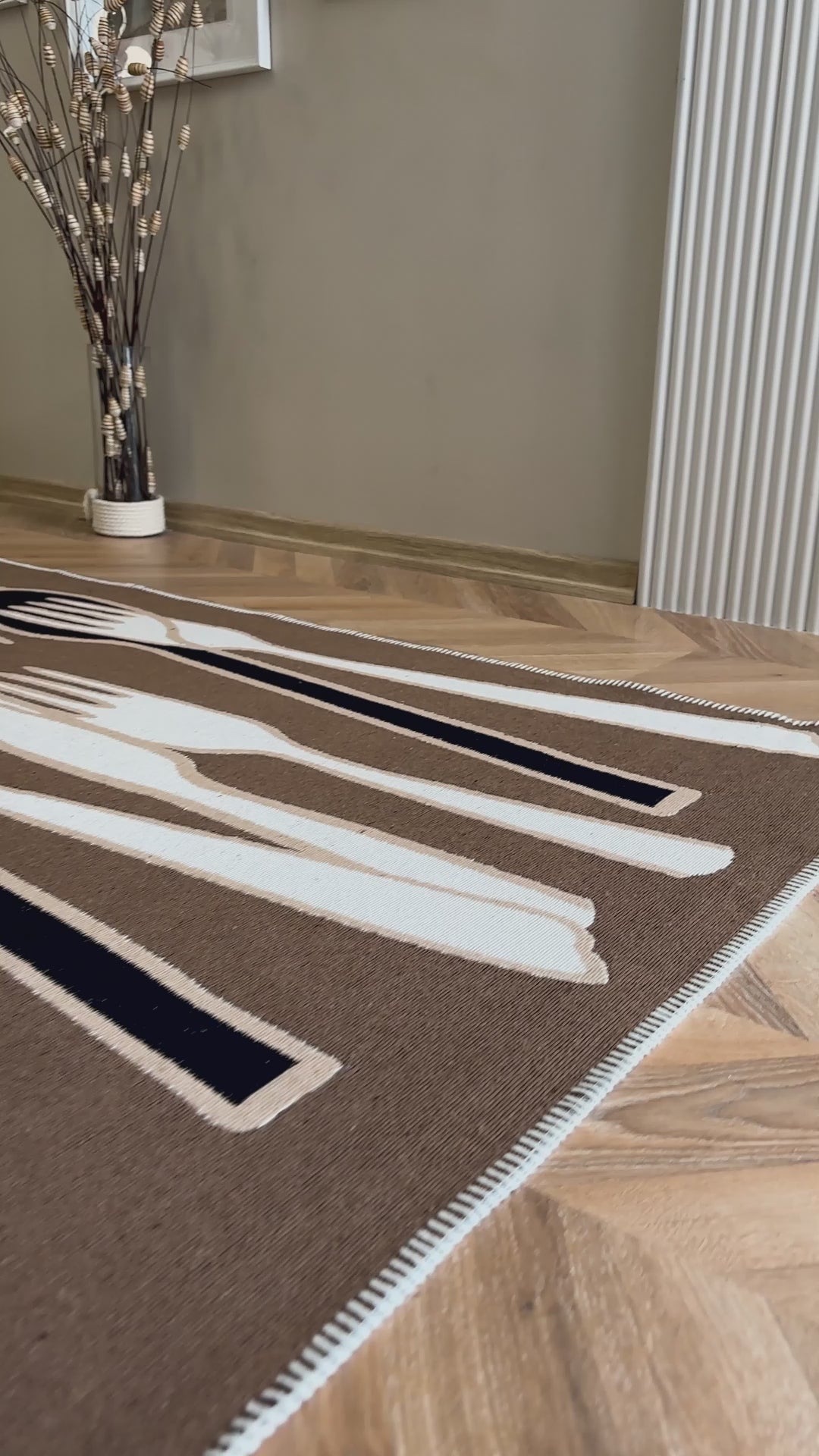 Cool Halı Perla Neo PRN 06 Kahve Beyaz Yıkanabilir Modern Pamuk Kilim