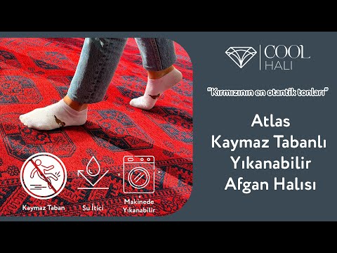 Cool Halı Atlas 01 Kırmızı Kaymaz Tabanlı Yıkanabilir Afgan Halısı